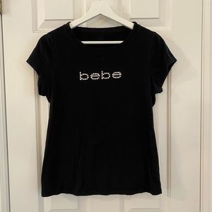 Bebe logo black rhinestone t shirt size L